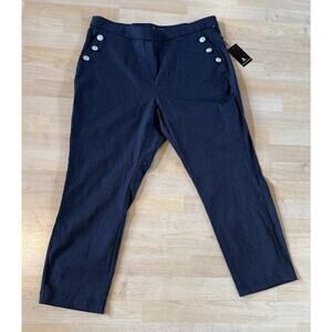 Jules & Leopold Cropped Pants 2X Plus Navy Gold Button Trim Pull On Casual New